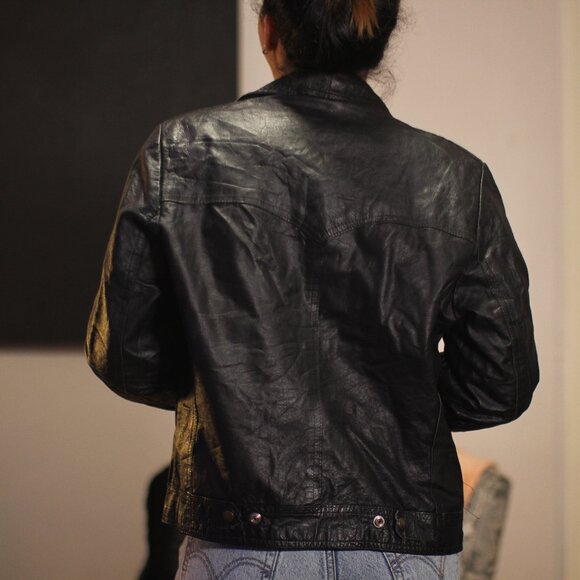Vintage Leather Jacket for Women Black - Picture 3 of 13